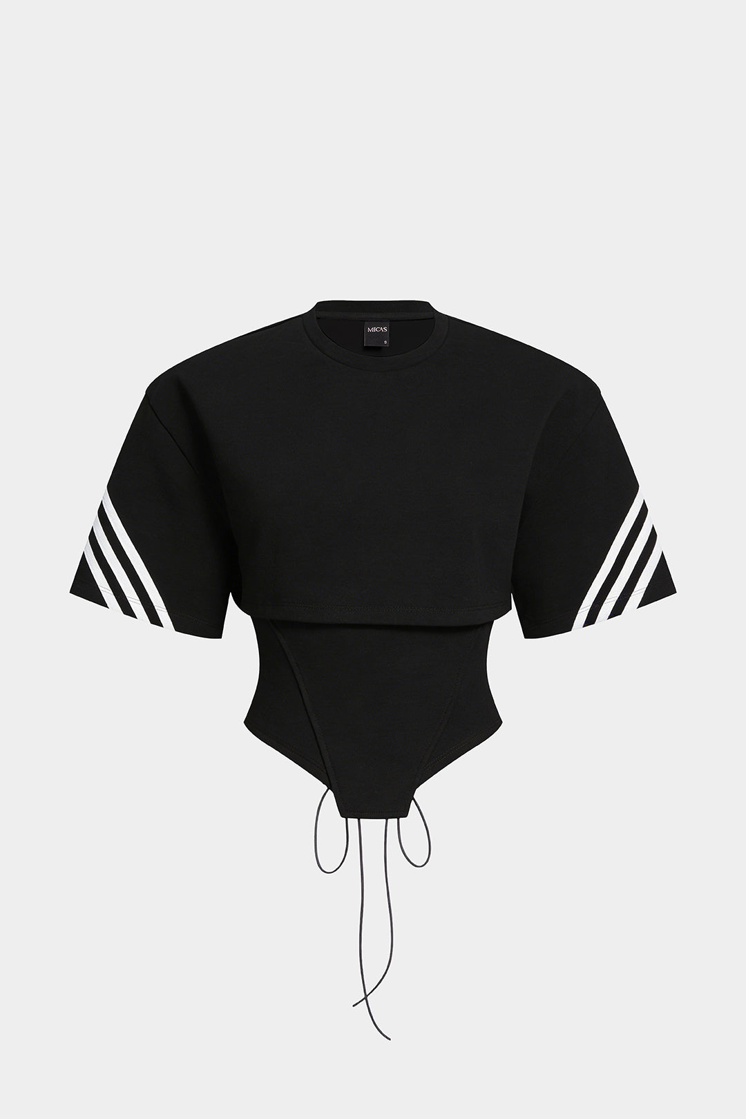 Striped Round Neck Tie Back Cut Out Short Sleeve T-shirt