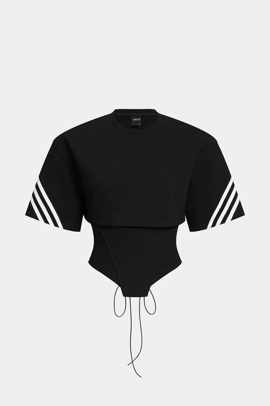 Striped Round Neck Tie Back Cut Out Short Sleeve T-shirt