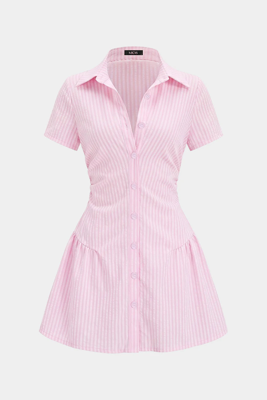 Stripes Print V-Neck Short Sleeve Mini Dress