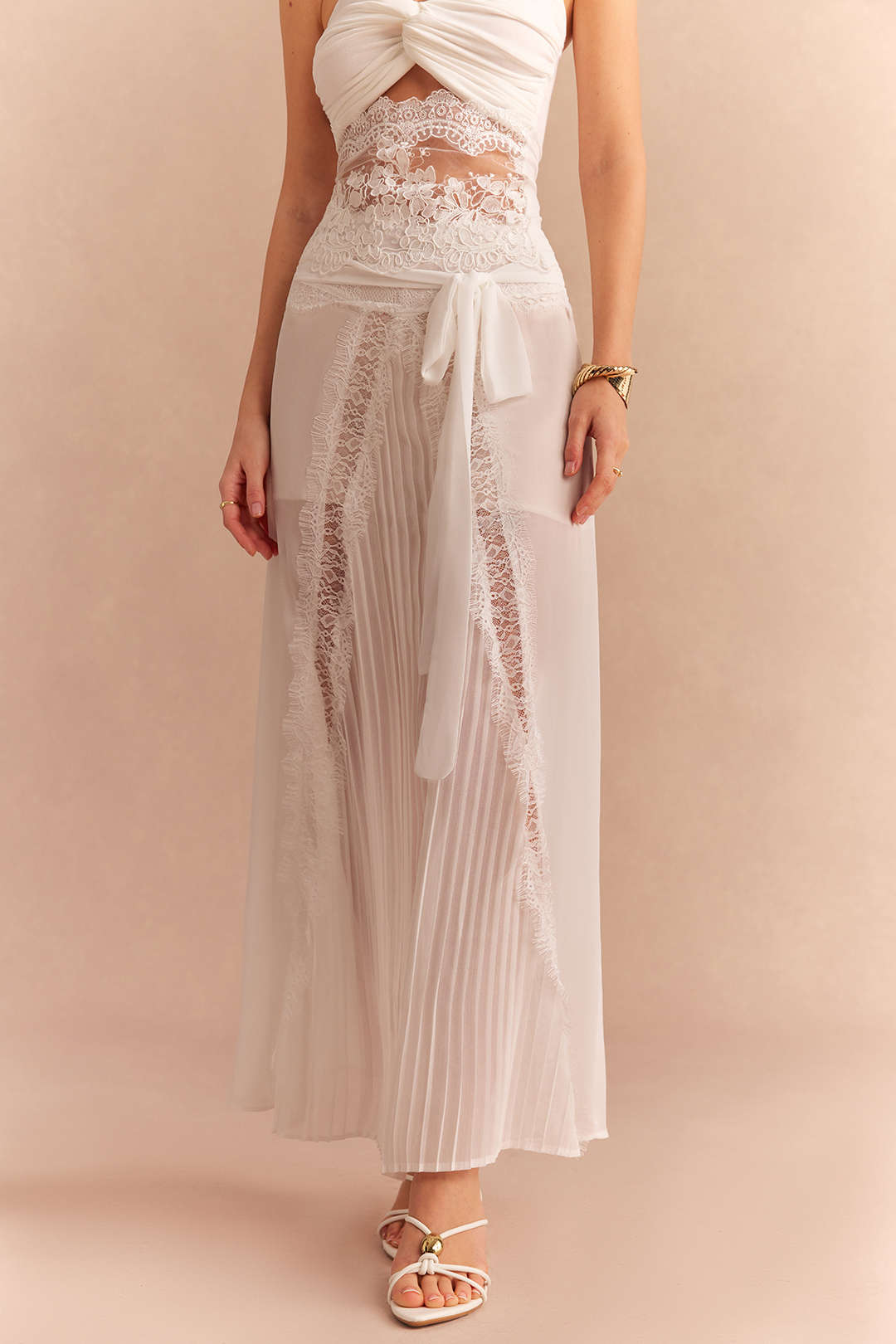 Lace Tie-Up Pleated Skirt