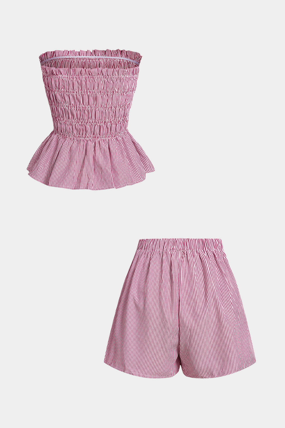 Stripes Print Scallop Edge Tube Top And Shorts Set