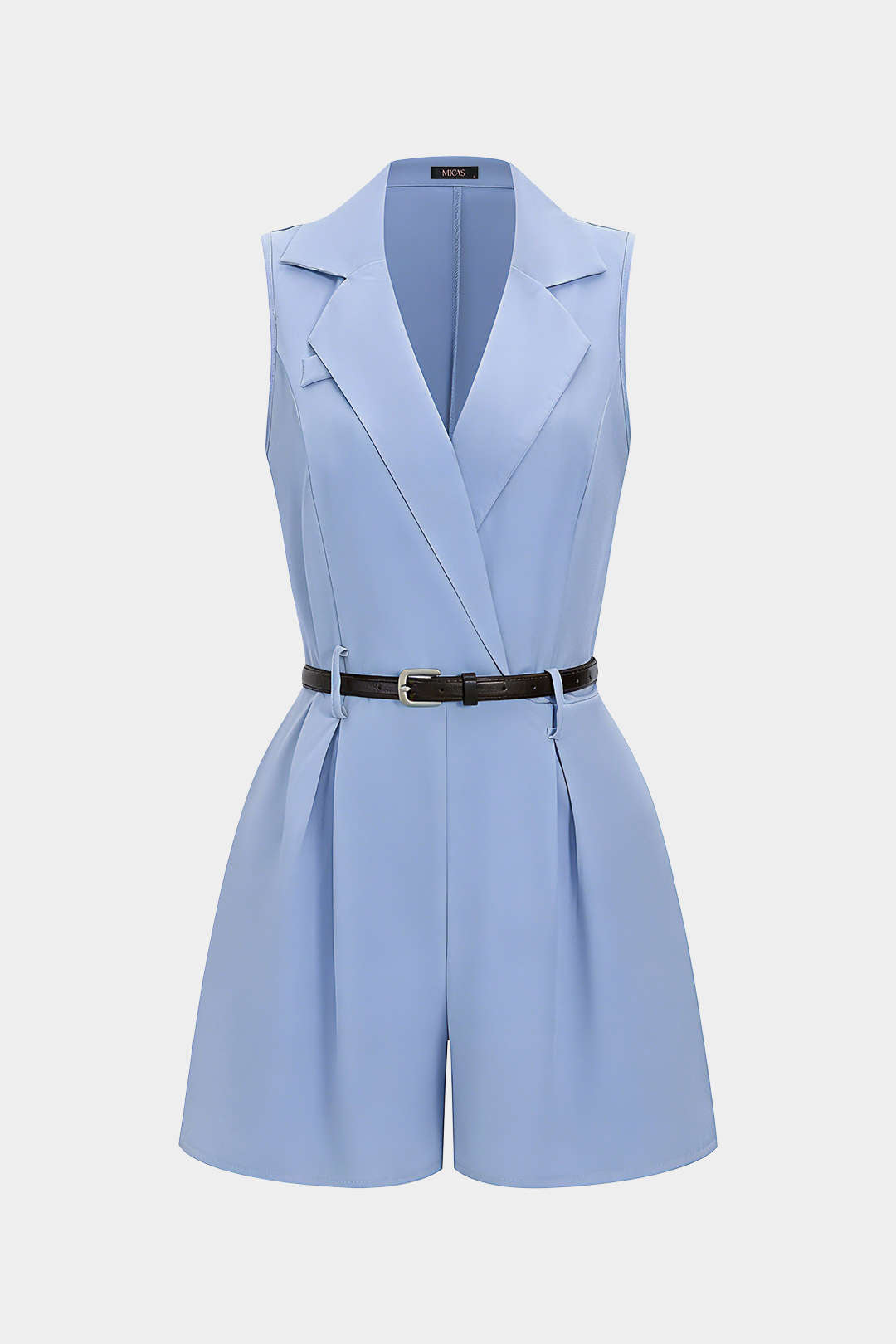 V-Neck Belted Ruched Sleeveless Romper