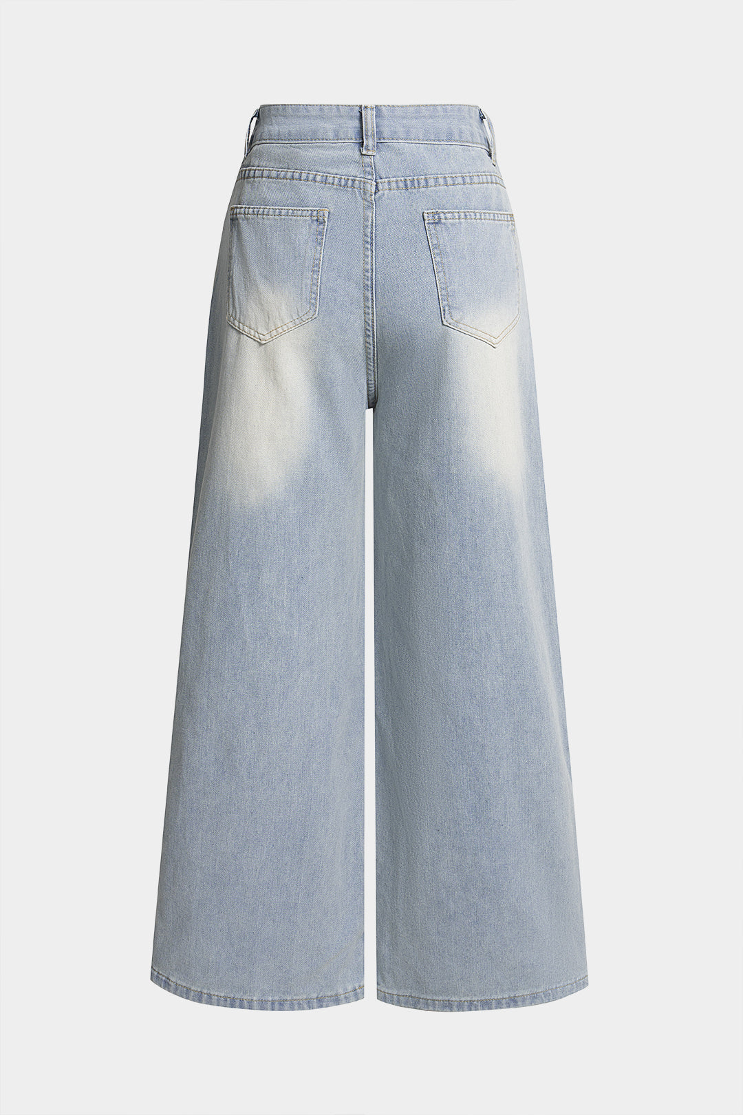 Denim Frayed Cut Out High Waist Straight Leg Jeans