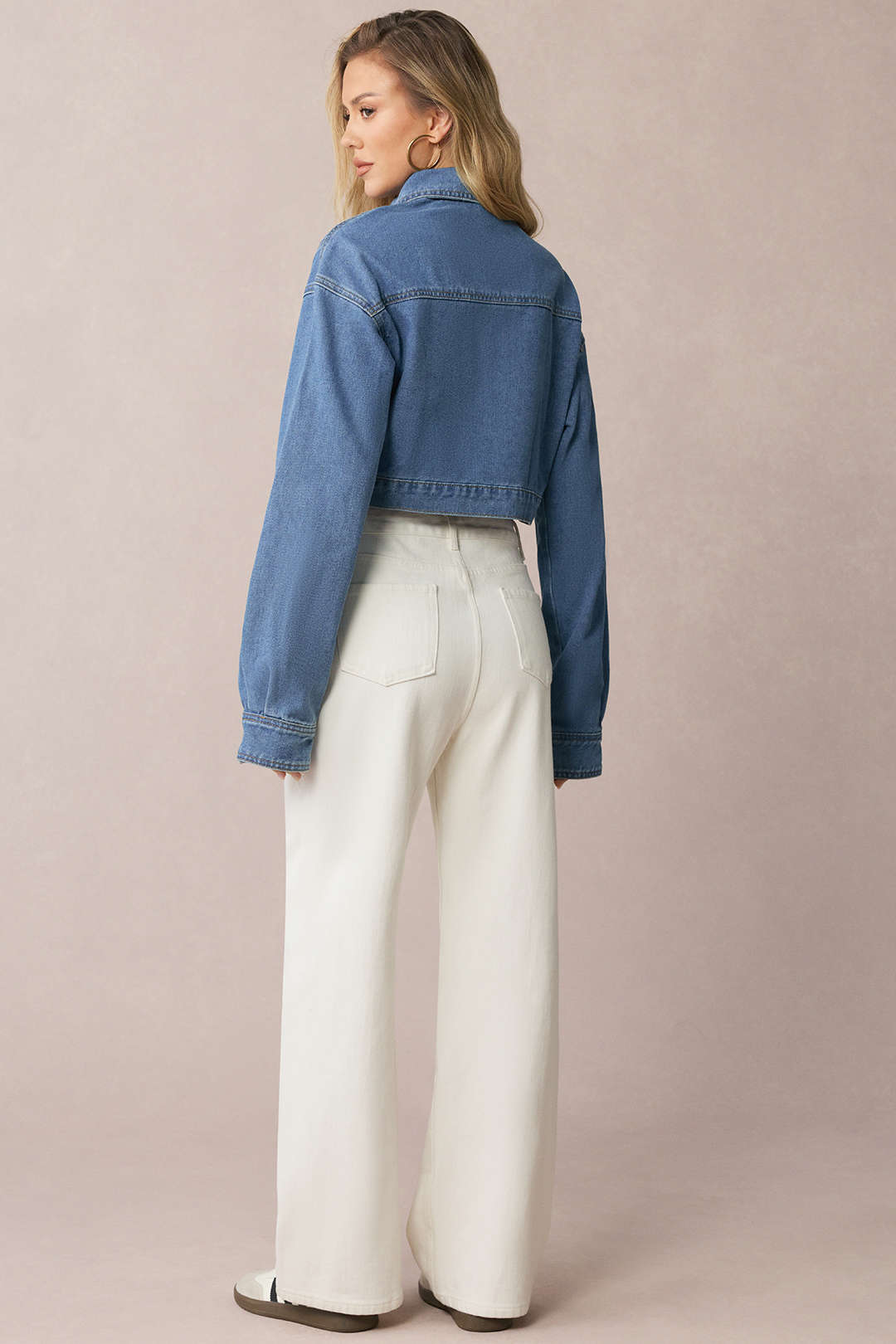 Denim  Asymmetrical Zipper Long-Sleeve Top