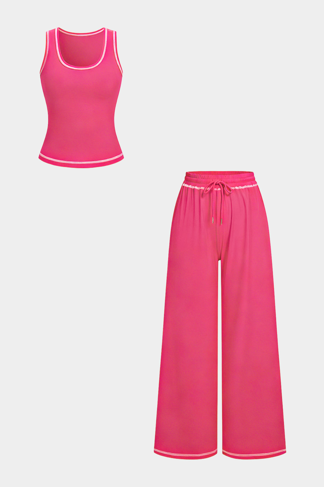 Solid U-Neck Tank Top And Wide Leg Pants Set