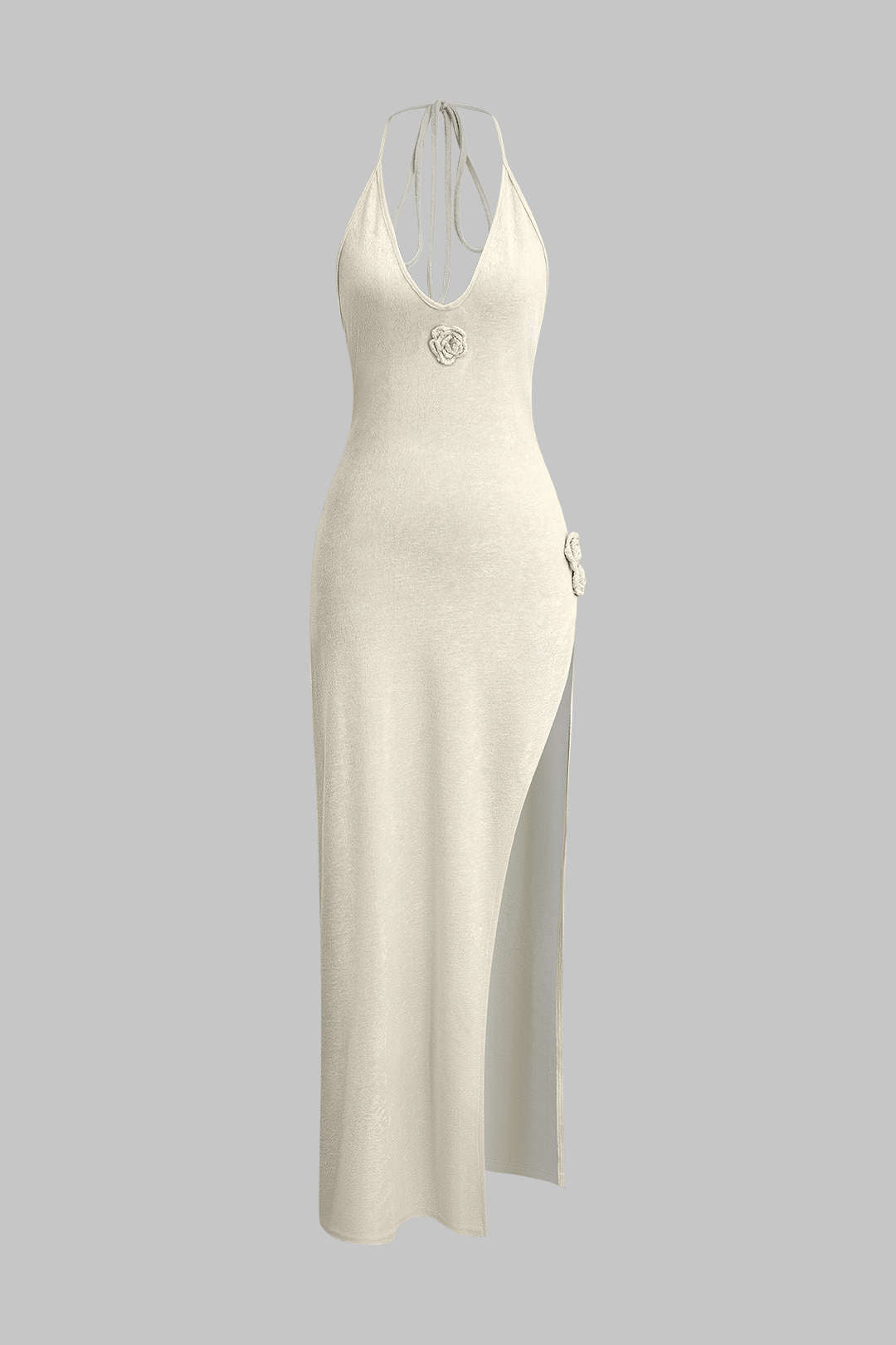 3D Floral V-Neck Backless Slit Maxi Dress