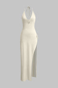 3D Floral V-Neck Backless Slit Maxi Dress