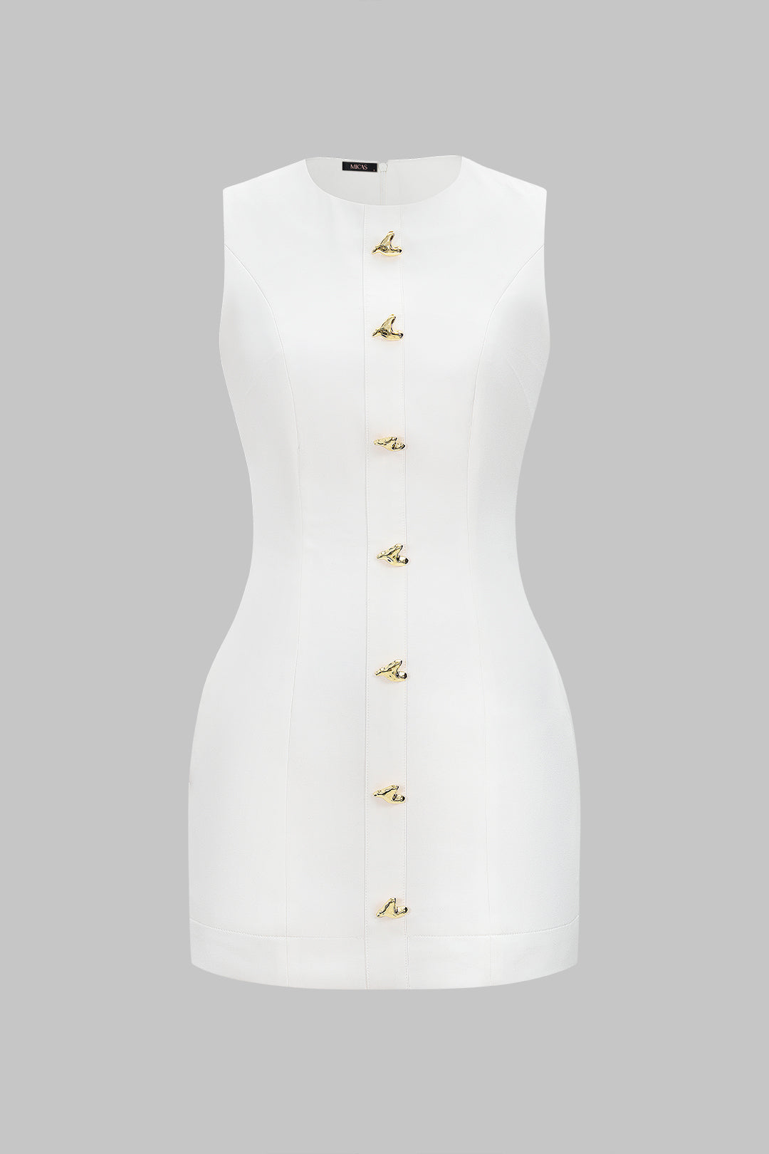 Round Neck Metallic Heart Button Sleeveless Mini Dress