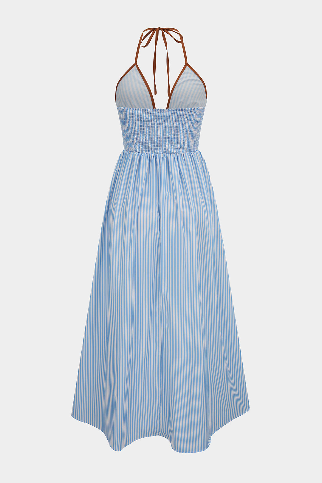 Contrast Stripes Print V-Neck Halter Neck Sleeveless Maxi Dress