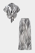 Contrast Stripes Print Button Shirt And Wide Leg Pants Set
