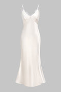 Satin Patchwork Lace Backless Slip Sleeveless Maxi Dress