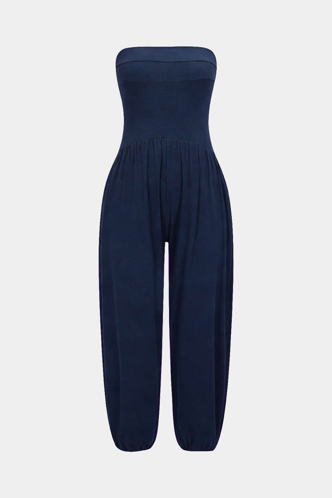 Solid Ruched Strapless Jumpsuit