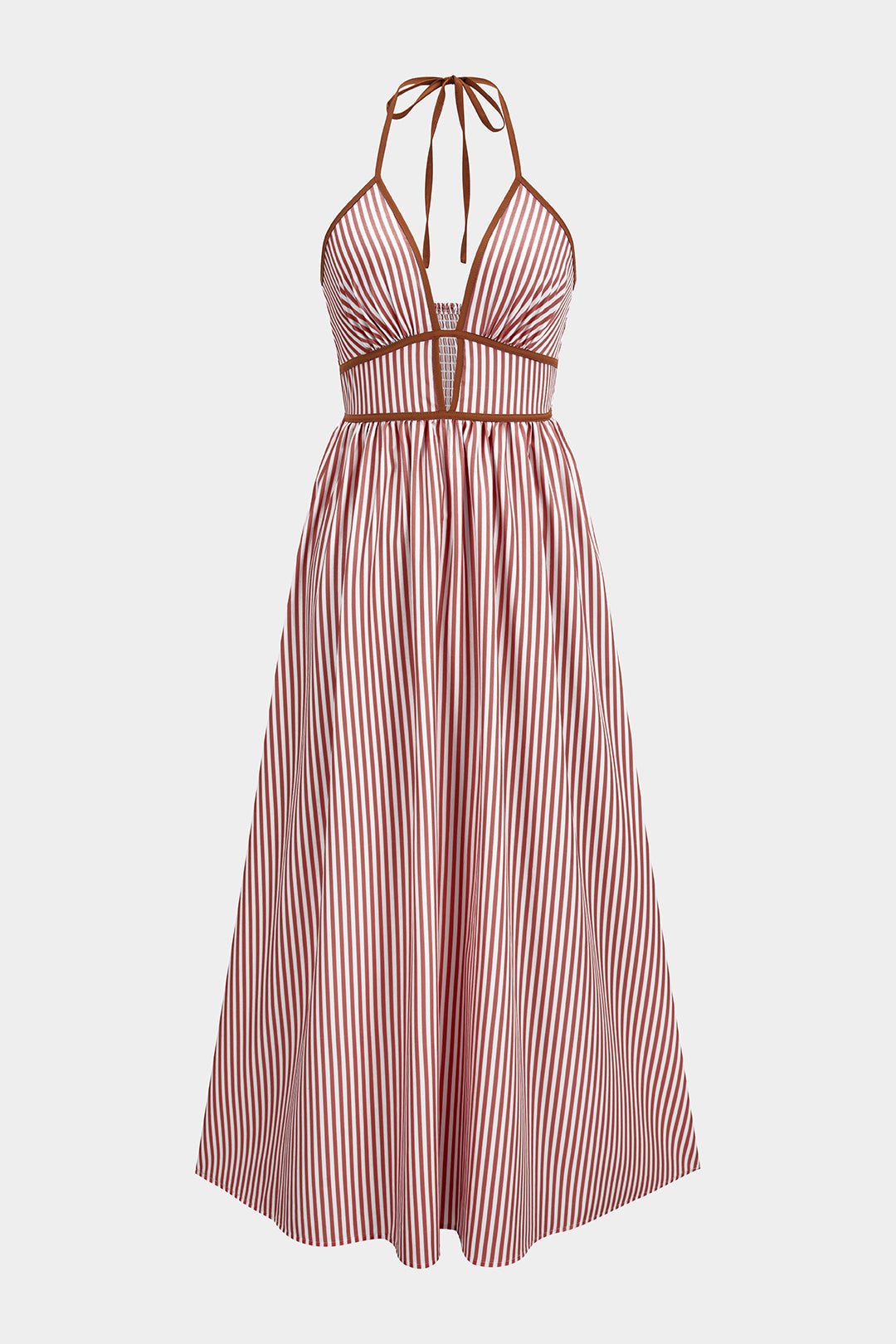 Contrast Stripes Print V-Neck Halter Neck Sleeveless Maxi Dress