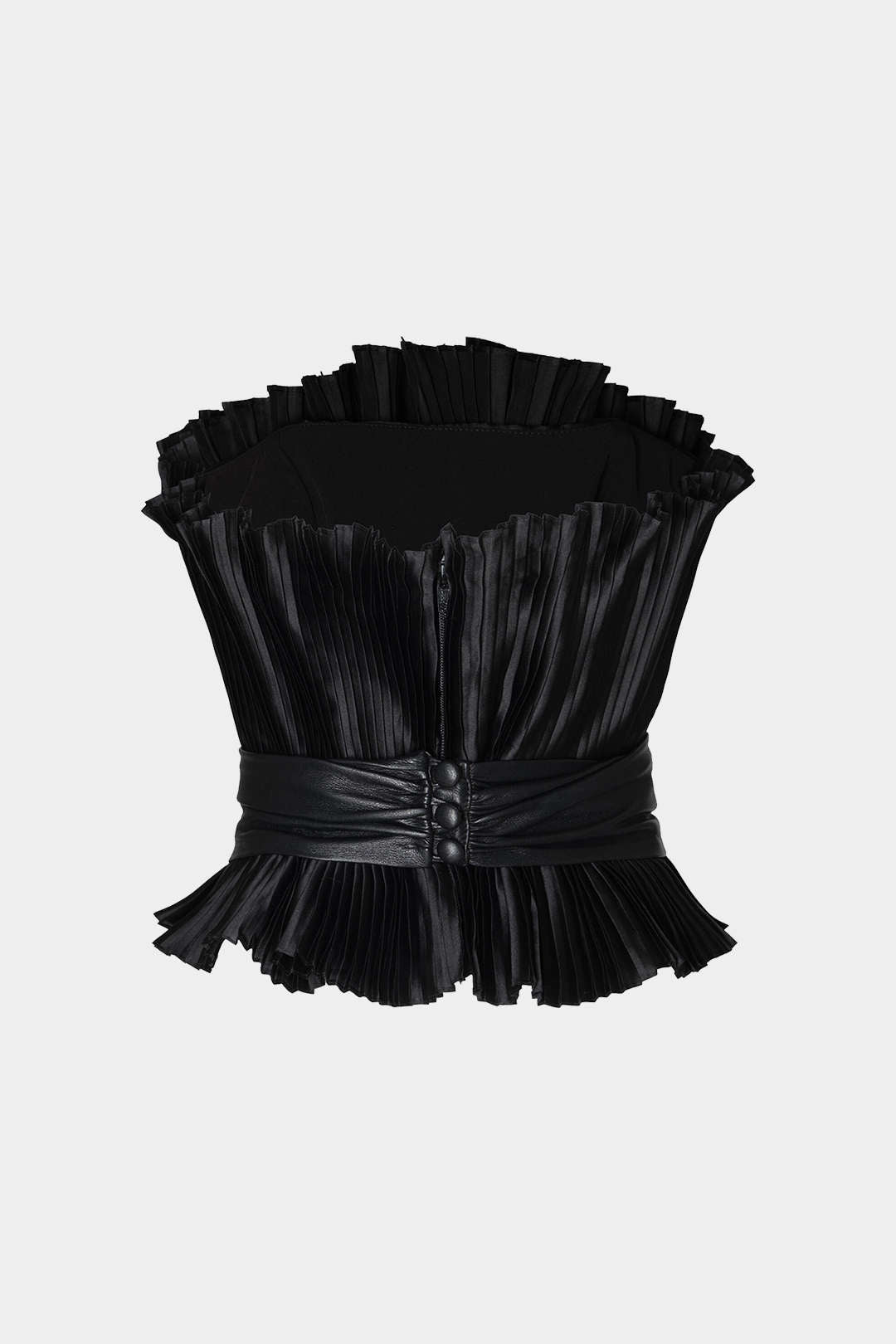 Faux Leather Patchwork Belted Ruched Tube Top
