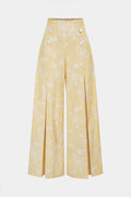 Stripes Floral Print Textured Shirred Waistband Button Ruched Wide Leg Pants