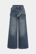 Denim Asymmetrical Wide Leg Jeans