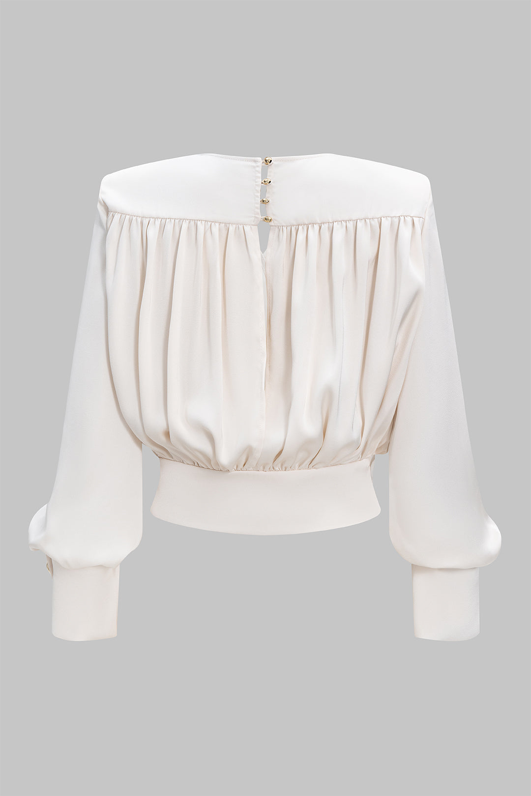 Satin V-Neck Ruched Long-Sleeve Shirt