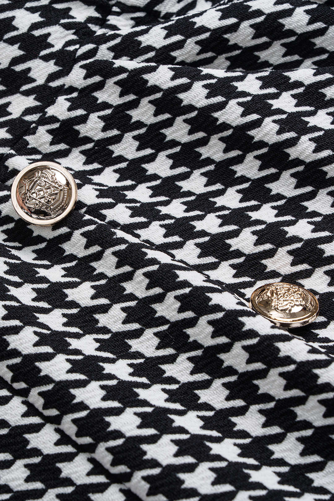 Houndstooth Print High Waist Button Wide Leg Pants