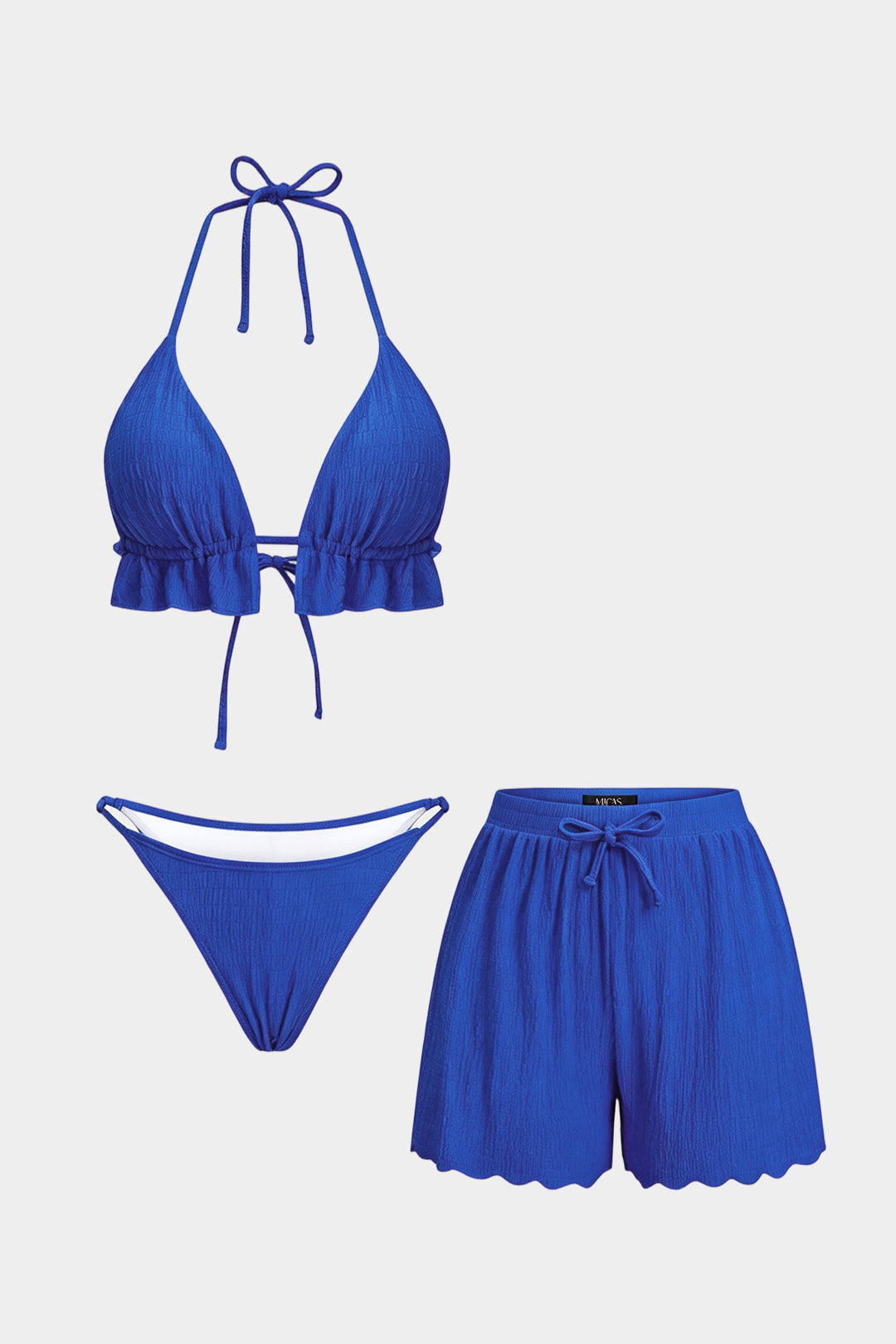 Textured Halter Neck Tie-Up Bikini Set