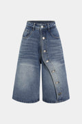 Denim Asymmetrical Button Shorts