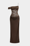 Floral Lace Patchwork Ruched Backless Slip Sleeveless Maxi Dress