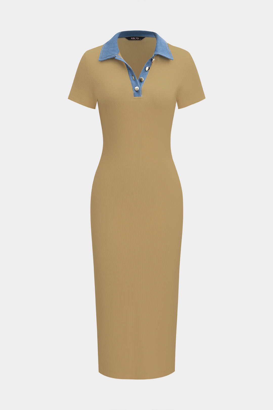 Denim Patchwork Short Sleeve Midi Dress