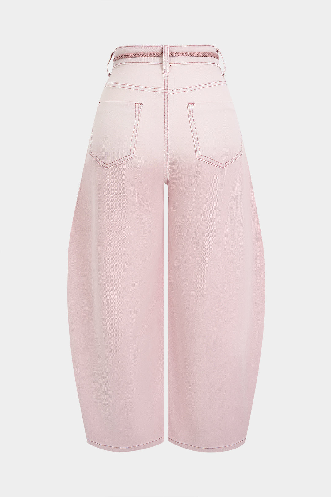 Rhinestone Belted Pocket Barrel Jeans