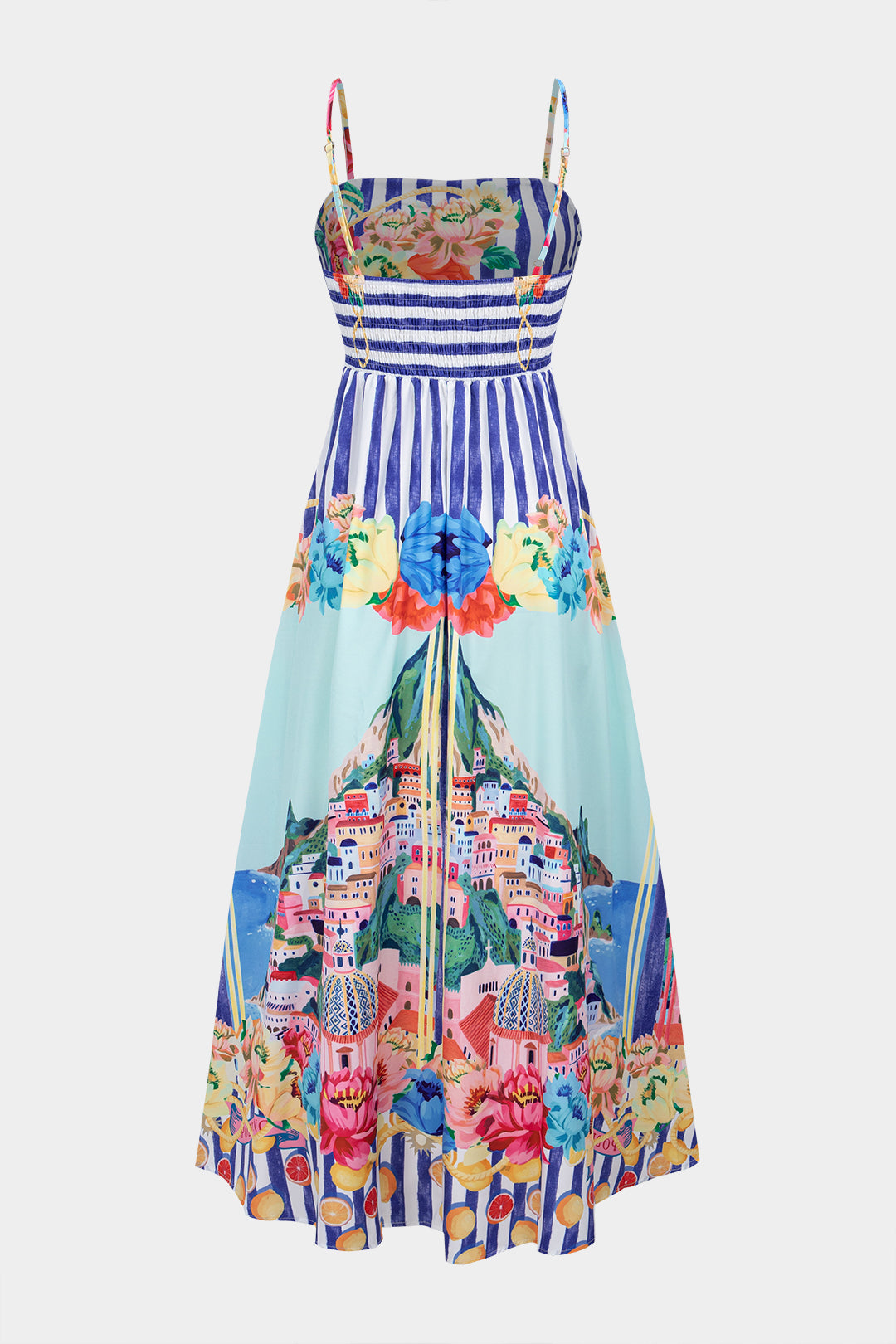 Floral Stripes Print Sleeveless Maxi Dress