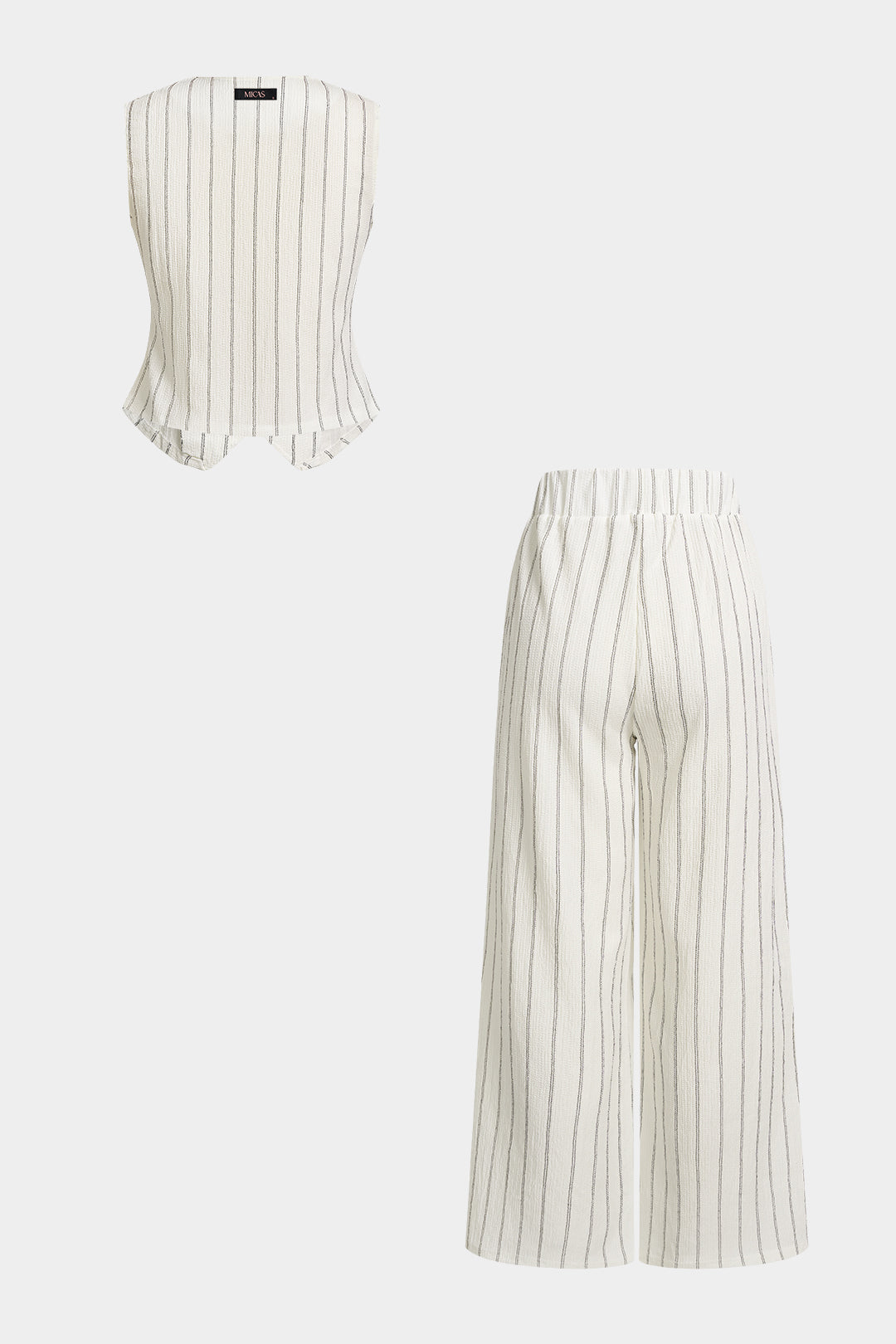 Stripes Print V-Neck Button Vest And Straight Leg Pants Set