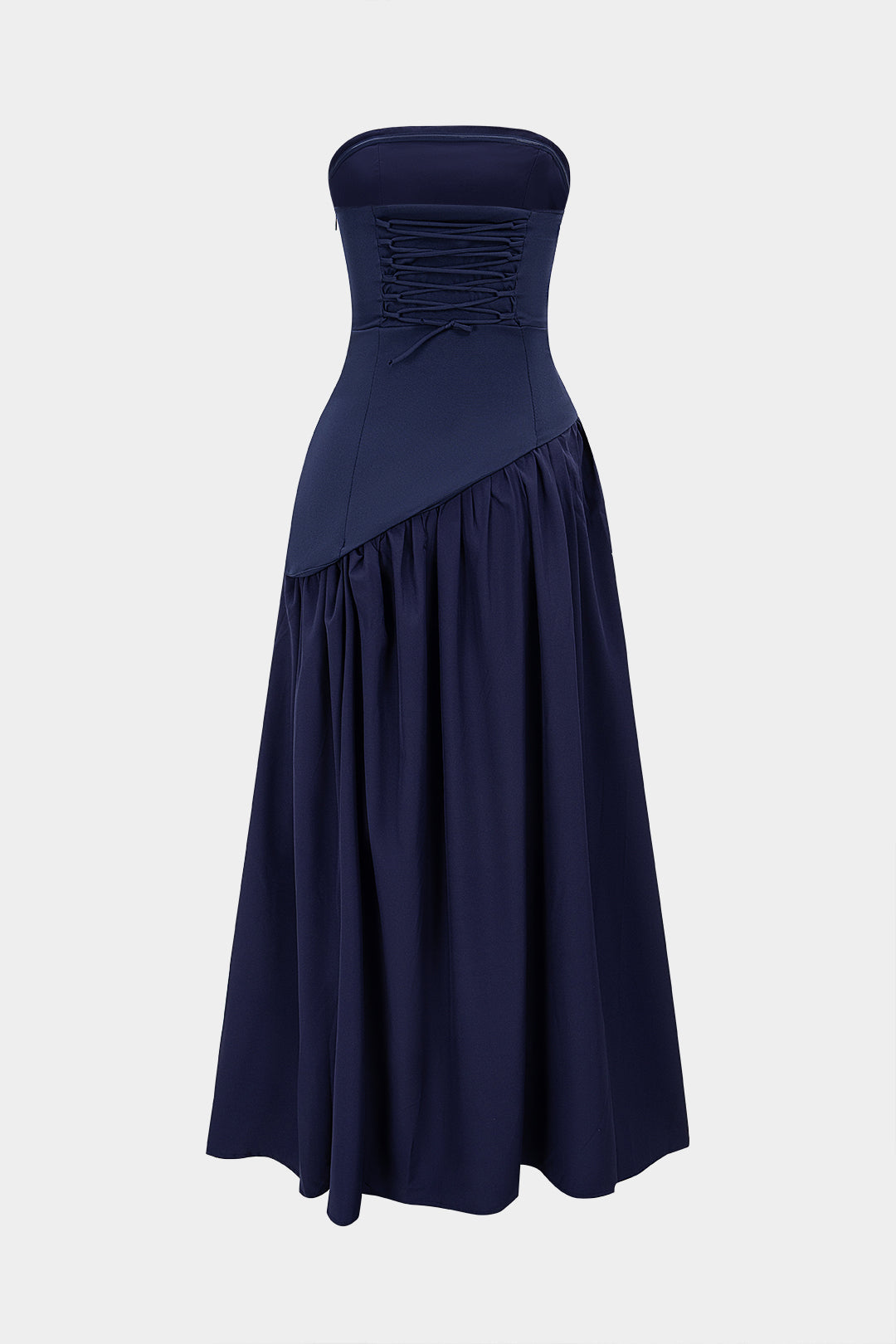 Asymmetrical Ruched Strapless Sleeveless Maxi Dress