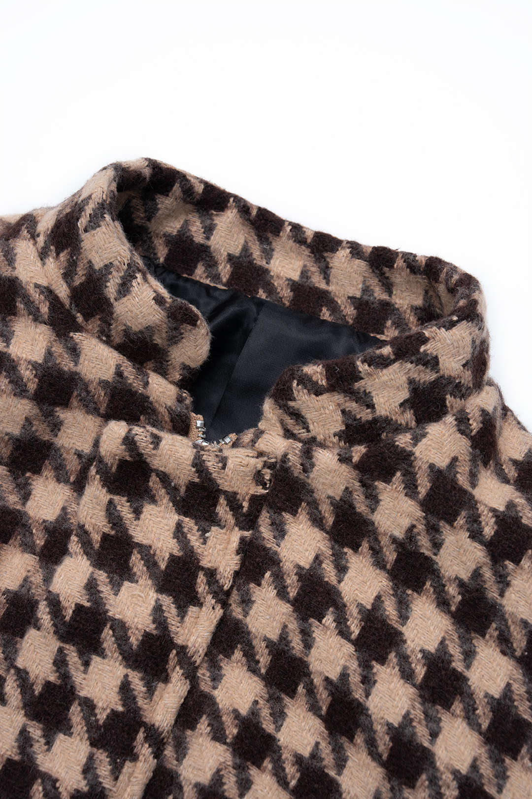 Houndstooth Print Long-Sleeve Top And Zipper Shorts Set