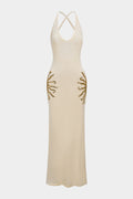 Knit Sequin Crossed Backless Sleeveless Dress