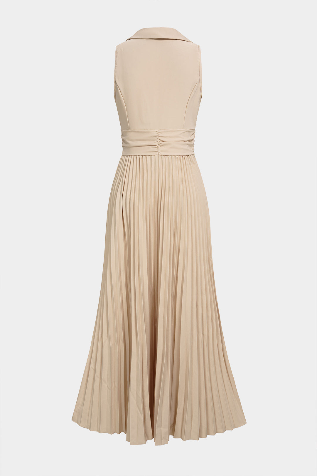 Notched Lapel Pleated Sleeveless Maxi Dress