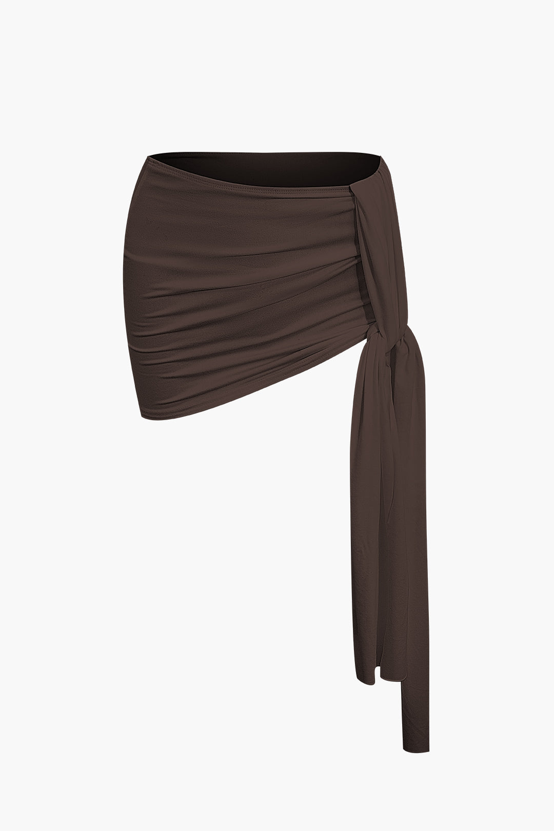 Basic Asymmetrical Ruched Crop Top And Tie Mini Skirt Set