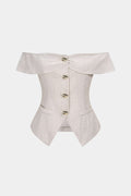 Linen Metallic Button Off-Shoulder Sleeveless Top