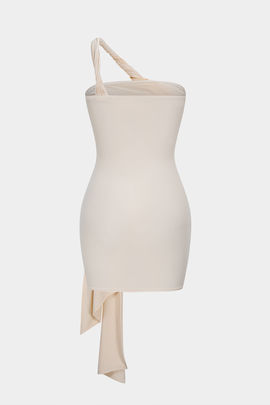 One Shoulder Twist Knot Asymmetrical Tie-Up Ruched Sleeveless Mini Dress