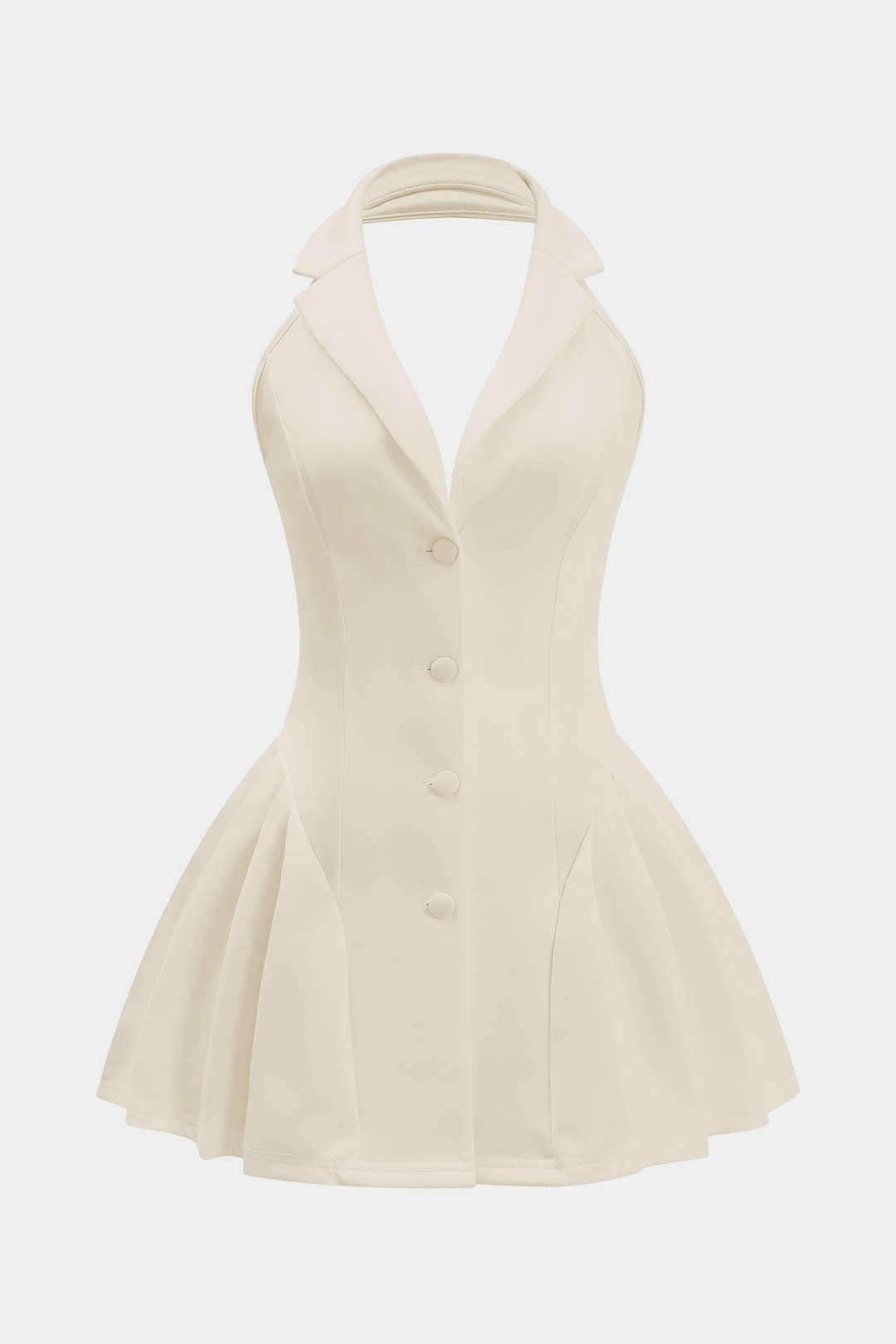 Halter Neck Button Ruffle Sleeveless Mini Dress