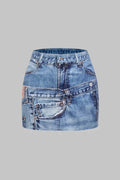 Abstract Print Washed Skirt