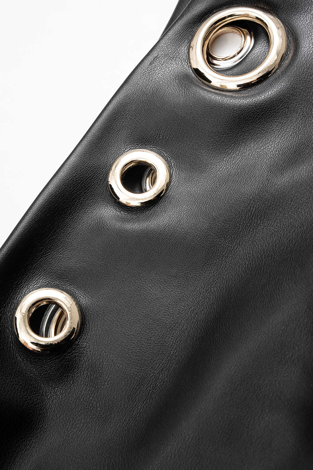 Faux Leather Metallic Eyelet Ruched One Shoulder Mini Dress