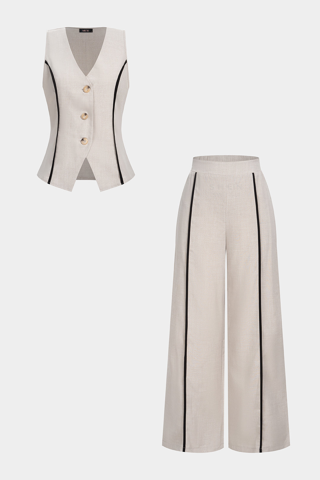 Contrast V-Neck Vest And Wide Leg Pants