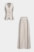 Contrast V-Neck Vest And Wide Leg Pants