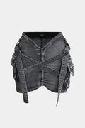 V-waist Buckle Flap Pocket Denim Cargo Skirt