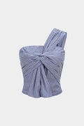 Striped One Shoulder Asymmetrical Ruched Tank Top