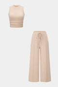 Solid Tank Top And Drawstring Trousers Set