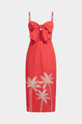 Embroidery Bow Cut Out Zipper Sleeveless Midi Dress