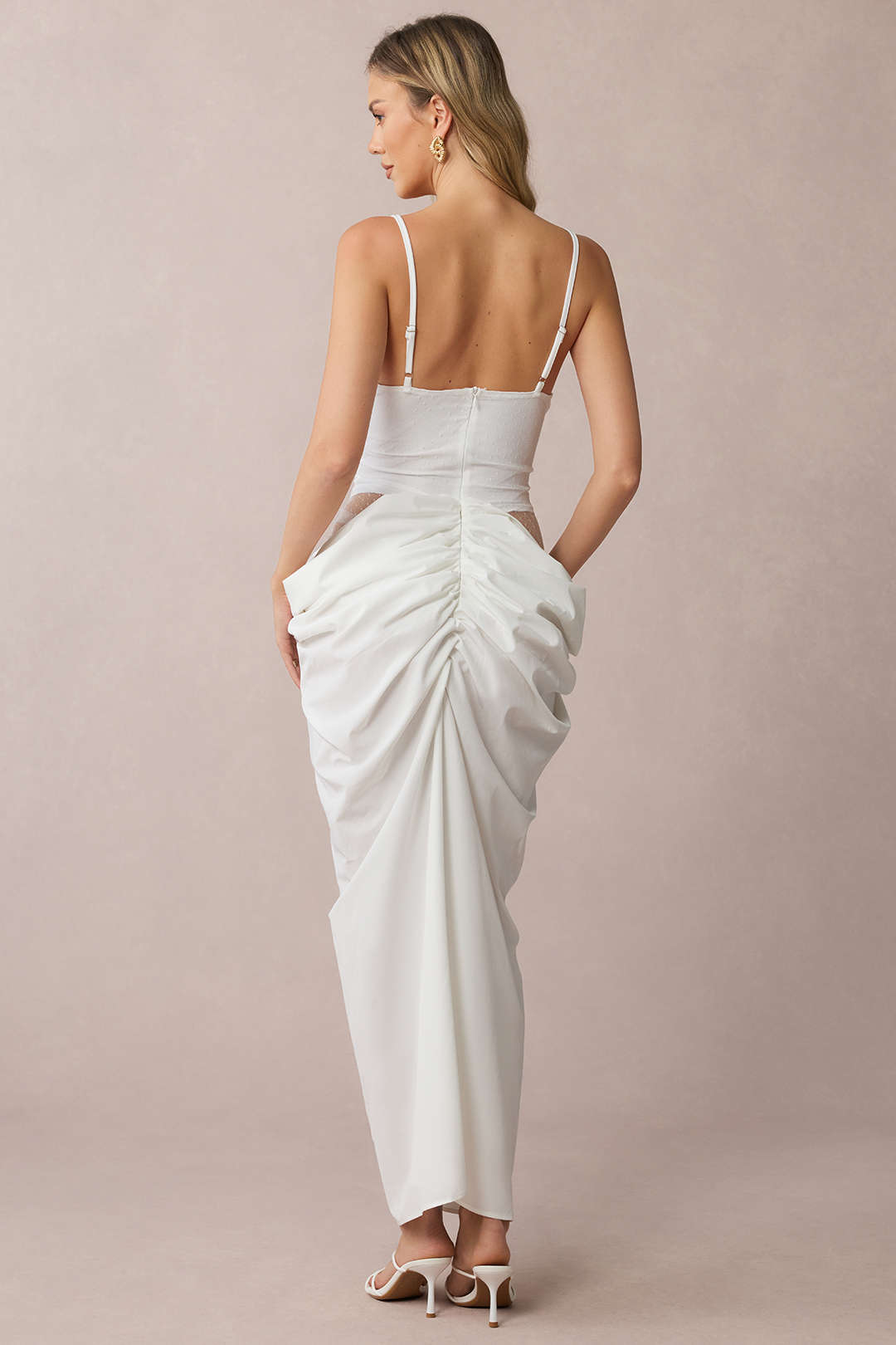 Sheer Lace Patchwork V-Neck Ruched Sleeveless Maxi Dress