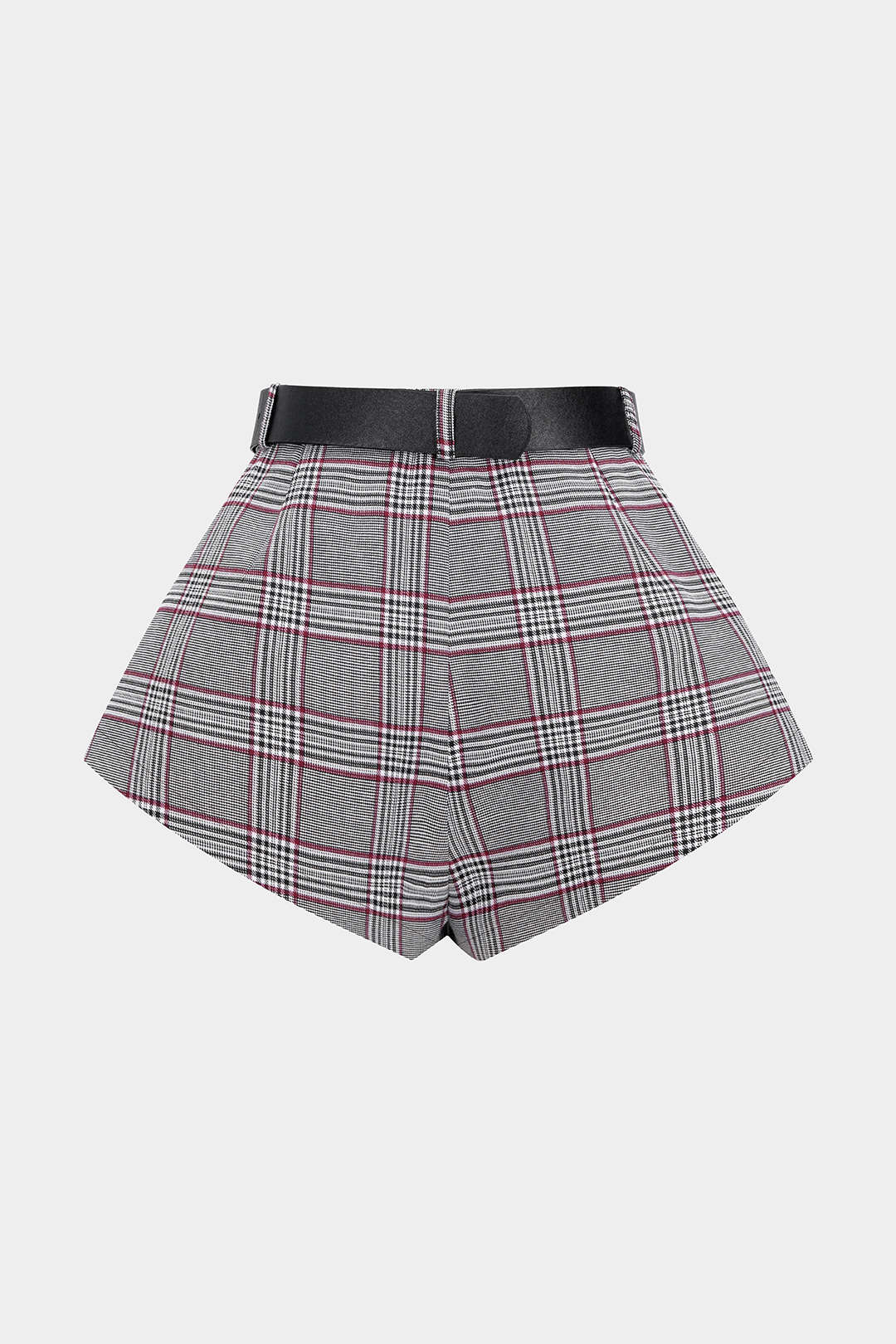 Plaid Print Belted Zipper Shorts