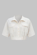 Linen Lapel Button Short Sleeve Shirt