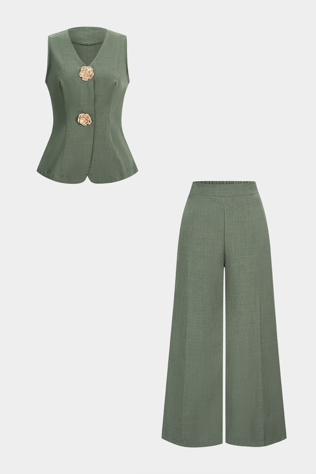 V-Neck Metallic Vest And Straight Leg Pants Set