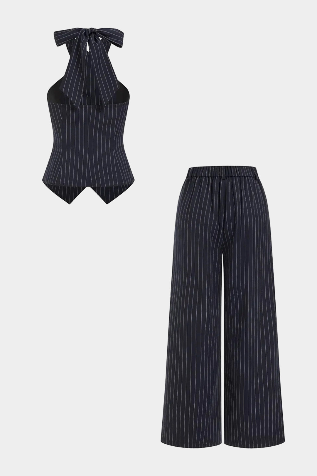 Striped Crossed Tie Back Metallic Button Tank Top And Wide Leg Pants